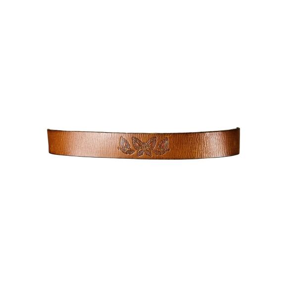 Hollister Tooled Leather Floral Butterfly Belt Brown Y2K Boho L